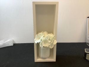 Flower Jar with Wooden Frame, White