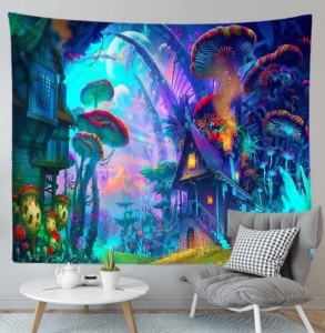 Forest Mushroom Hippie Aesthetic Wall Tapestry (59.1" X 51.2")