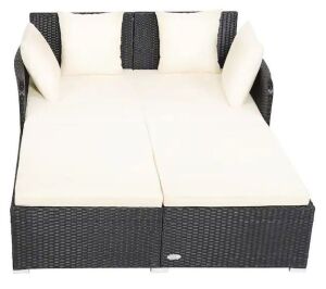 Plastic Rattan Outdoor DayBed with Beige Cushions