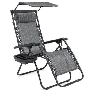 Folding Zero Gravity Recliner Patio Lounge Chair w/ Canopy, Side Tray 