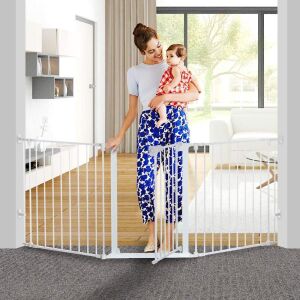 KINGSO 80" Extra Wide Auto Close Foldable 3 Panels Steel Baby Fence, Fits Openings 33"-80" Wide, 30" Tall