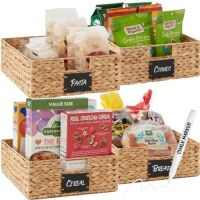 Set of 4 Water Hyacinth Pantry Baskets w/ Chalkboard, Chalk Marker&nbsp;