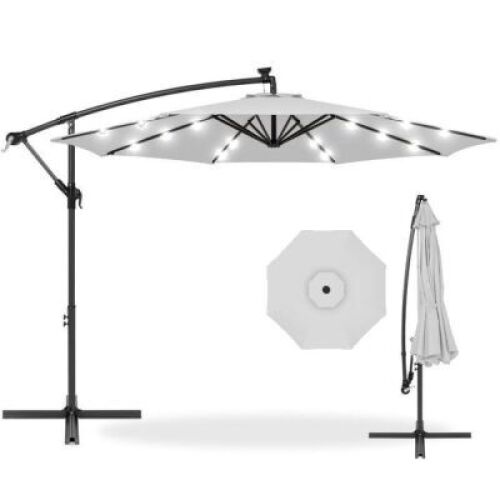 Solar LED Offset Hanging Patio Umbrella w/ Crank Tilt Adjustment - 10ft&nbsp;
