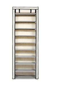 JEROAL 9 Tier Shoe Tower Standing Organizernwith Dustproof Non-Woven Beige Fabric Cover