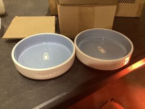 Case of (6) Boots & Barkley 2 Cup Blue Ceramic Pet Bowls 