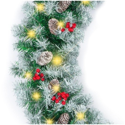 Pre-Lit Pre-Decorated Garland w/ 200 Partially Flocked Tips, 50 Lights - 9ft