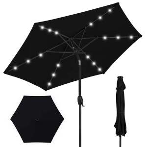 Outdoor Solar Patio Umbrella w/ Push Button Tilt, Crank Lift